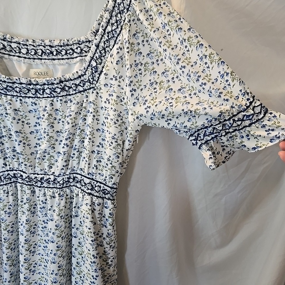 Roolee Women's Long Floral Dress Blue/white Cottagecore Peasant Fairy Sz M - Picture 7 of 16
